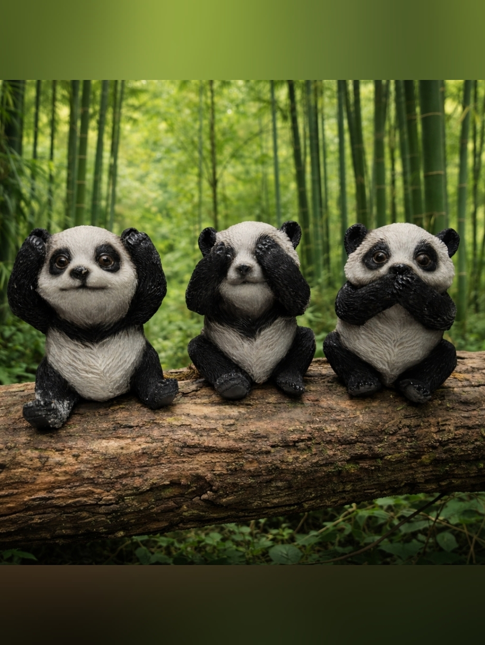Set of 3 Cute Panda Figurines - Black & White